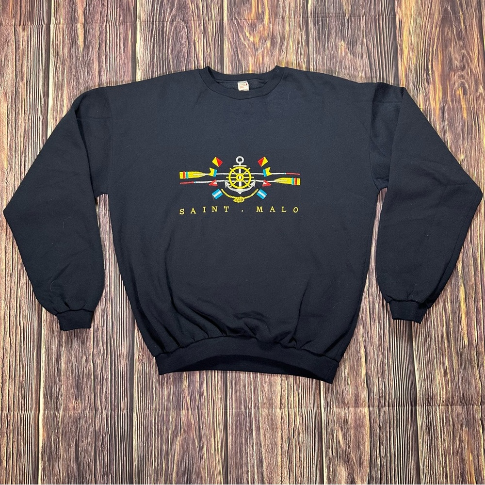 NWOT Men’s Oversized‎ Navy Blue Embrodered Nautical Sailing Saint Malo Crewneck